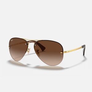 Ray-Ban Gold and Brown Aviator Sunglasses